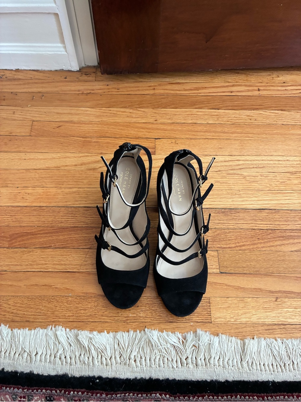 Black Suede Strappy Block Heel Sandals - Brand: Cole Haan - Picture 2 of 5